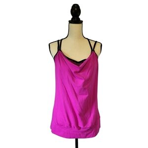 Lucy womens magenta pink black layered sports bra strappy back tank top size L